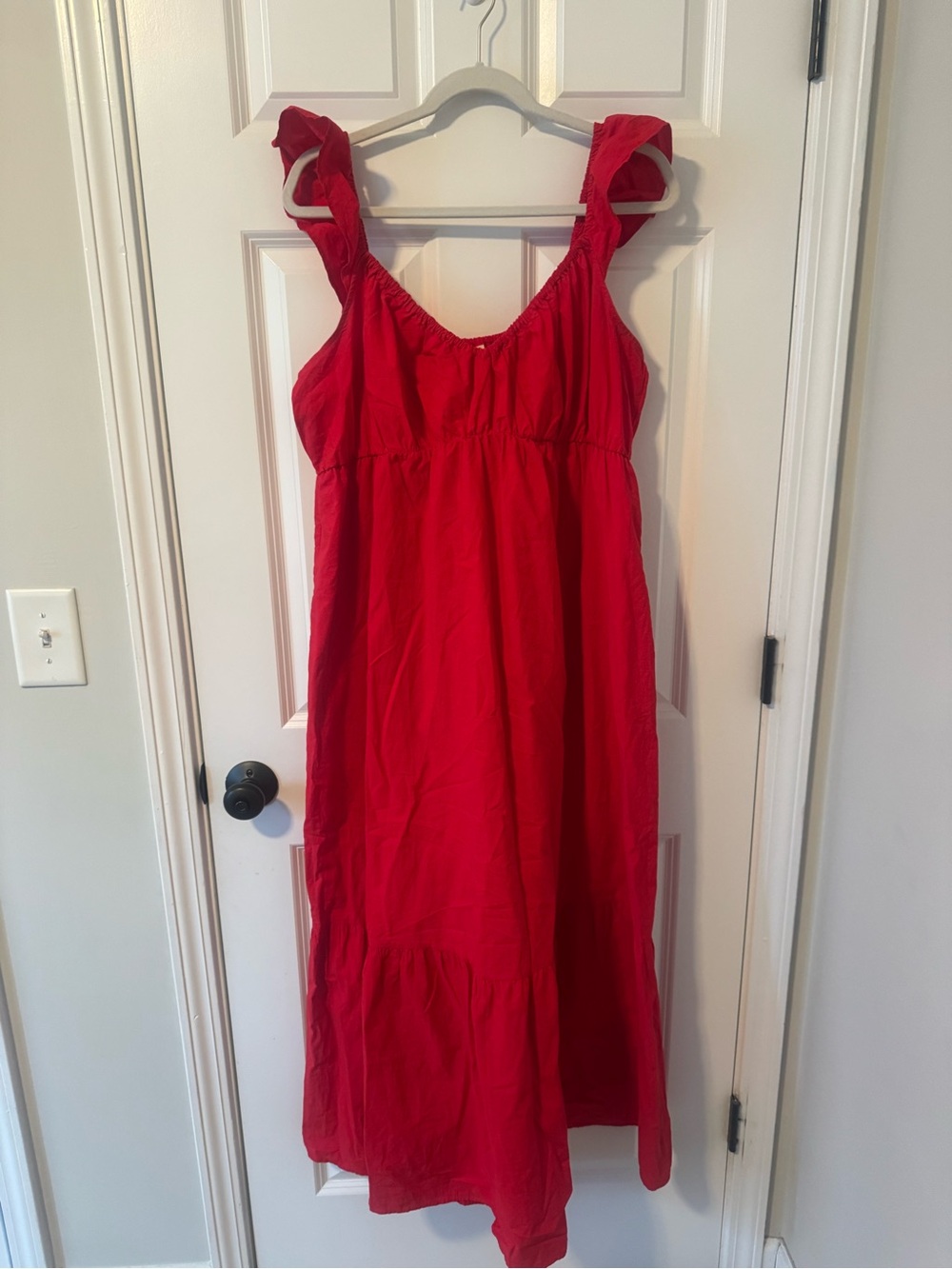 Sleeveless Red Maxi Dress with Ruffle Straps